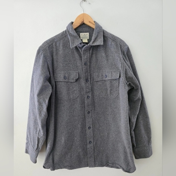 LL Bean Shirt Men M Gray Chamois Cloth Flannel Button Up Traditional Fit Chore - Picture 1 of 9